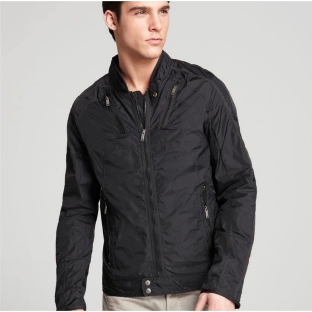 Diesel Mens Biker Bomber Jacket Medium Black Moto Lightweight Full Zip Grunge
